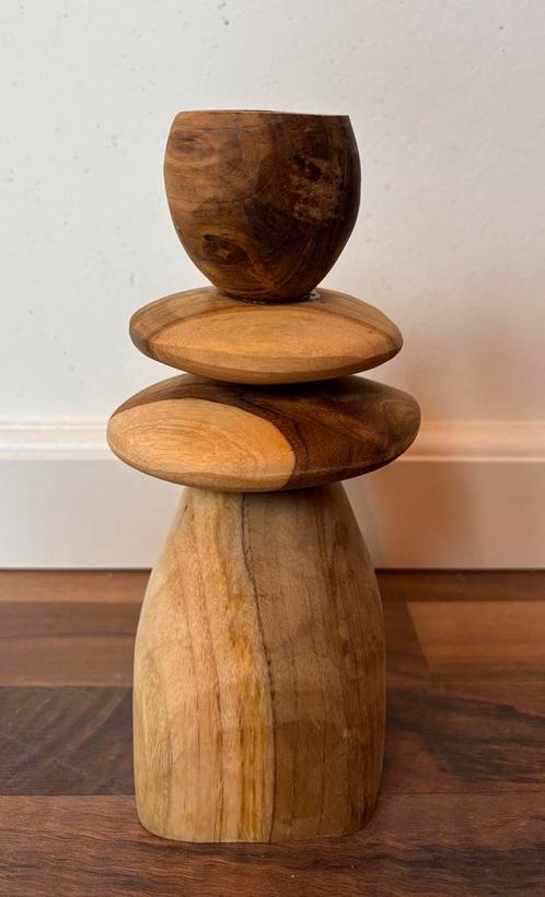 Handgemaakte Suar-Houten kandelaar - klein (stenen), Antiek en Kunst, Kunst | Beelden en Houtsnijwerken, Ophalen of Verzenden