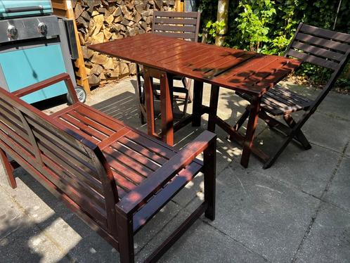 Houten tuinset - tafel - stoelen - bank - Ikea Nammaro, Tuin en Terras, Tuinsets en Loungesets, Zo goed als nieuw, Hout, Bank