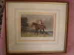 2 Engels gravures van mensen op paarden. Kleur ingelijst, Ophalen of Verzenden