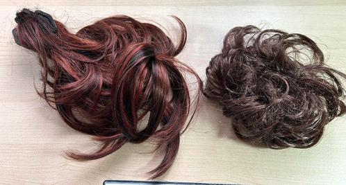 2 Haarstukjes met clip of elastiek; 1 x gebruikt, Sieraden, Tassen en Uiterlijk, Uiterlijk | Haarverzorging, Zo goed als nieuw