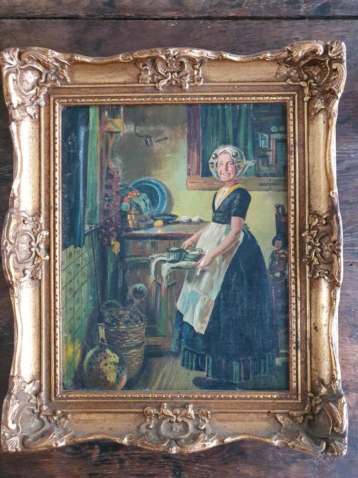 Olieverfschilderij: Zeeuwse boerin- Zeeland - Klederdracht, Antiek en Kunst, Kunst | Schilderijen | Klassiek, Ophalen of Verzenden