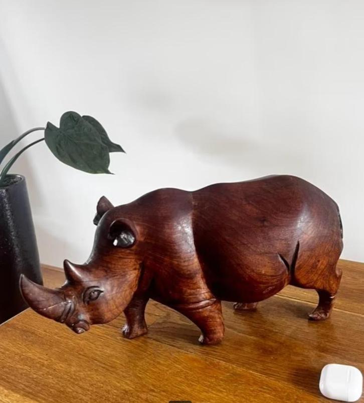 Massief Houten Neushoorn uit Zuid Afrika, Antiek en Kunst, Kunst | Beelden en Houtsnijwerken, Ophalen