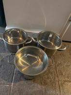 Pannen 3x - Masterchef + 2 andere pannen merken, Huis en Inrichting, Keuken | Potten en Pannen, Ophalen, Gebruikt, Inductieplaat