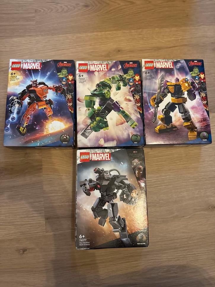 4 LEGO Marvel Mech Pantser Sets - Hulk, Thanos, Rocket, War, Kinderen en Baby's, Speelgoed | Duplo en Lego, Zo goed als nieuw