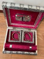 Vintage Zilveren Sieradendoos met Spiegel, Ophalen, Gebruikt, Hardcase, Met slot