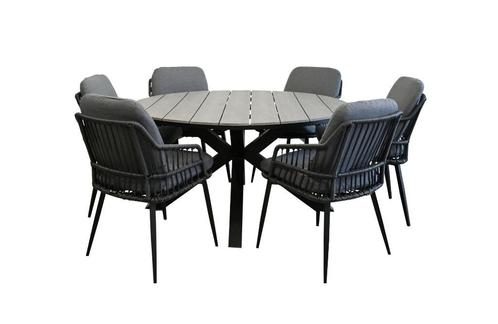 7-delige ronde tuinset | 6 Isabel tuinstoelen | ø150cm Grey, Tuin en Terras, Tuinsets en Loungesets, Nieuw, Tuinset, Aluminium