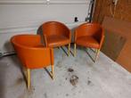 3 st. Moroso Rich Dining Design fauteuil Oranje Leder stoel, Huis en Inrichting, Ophalen, Gebruikt, Minder dan 75 cm, Hout
