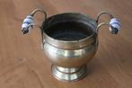 Antiek geel koperen ketel met 2 porseleinen handvaten, Antiek en Kunst, Antiek | Koper en Brons, Ophalen of Verzenden, Koper