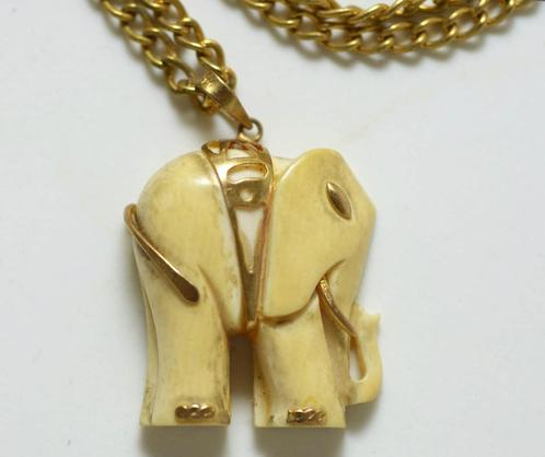 Olifant hanger met ketting (voor geluk), Sieraden, Tassen en Uiterlijk, Kettingen, Zo goed als nieuw, Overige materialen, Goud