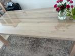 Naturel mangohout glazen eettafel, 150 tot 200 cm, Rechthoekig, Ophalen of Verzenden, Zo goed als nieuw