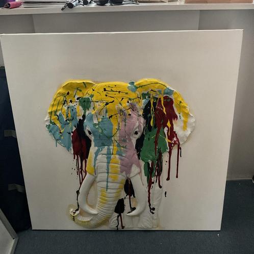 Abstract Olifant Schilderij 1x1m, Antiek en Kunst, Kunst | Schilderijen | Abstract, Ophalen