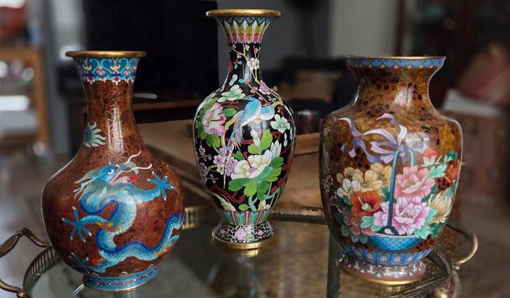 Cloisonné vazen set van 3, Antiek en Kunst, Antiek | Vazen, Ophalen of Verzenden