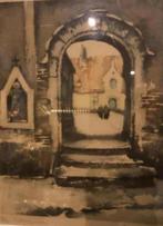 Aquarel Begijnhof van Roger Hebbelinck (38x30), Antiek en Kunst, Ophalen of Verzenden