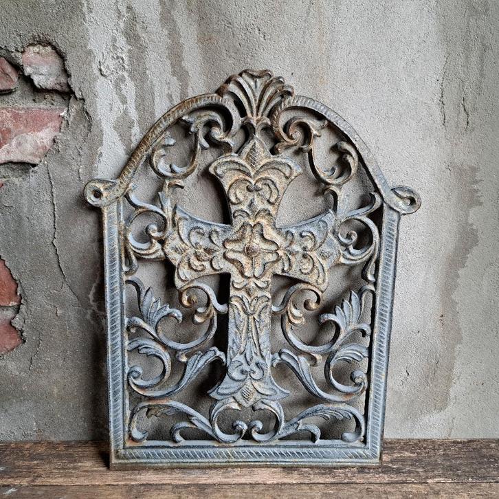 Brocante gietijzeren ornament rooster kruis 38x31cm *Etage3*, Huis en Inrichting, Woonaccessoires | Overige, Gebruikt, Ophalen of Verzenden