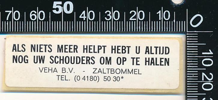 Sticker: Veha - Zaltbommel, Verzamelen, Stickers, Zo goed als nieuw, Bedrijf of Vereniging, Ophalen of Verzenden