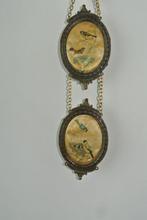 2 zijde prenten van vogels in messing lijsten Vintage, Antiek en Kunst, Ophalen of Verzenden