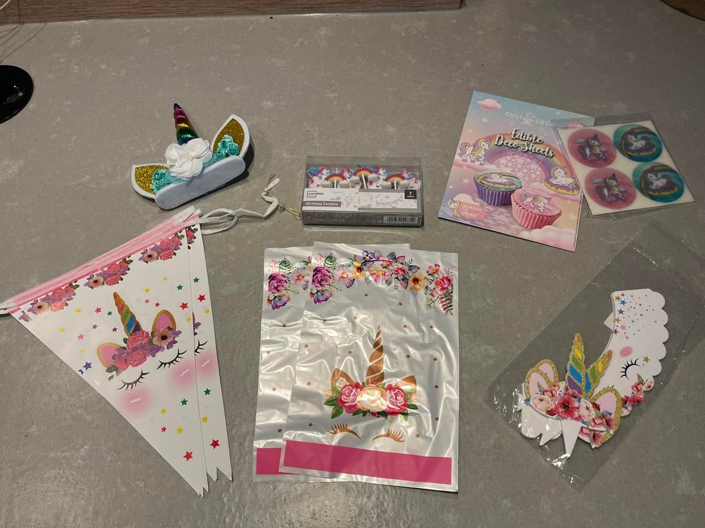 Eenhoorn unicorn verjaardag set, Ophalen of Verzenden, Nieuw, Feestartikel, Verjaardag