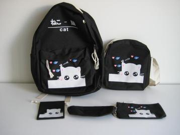 Rugtas, schoudertas+3 kleine tasjes met kattenprint NIEUW! beschikbaar voor biedingen