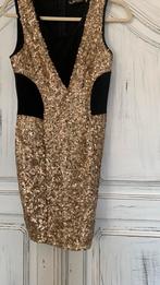 Glanzende gouden jurk met zwarte details mt M, Kleding | Dames, Jurken, Maat 38/40 (M), Zwart, Ophalen of Verzenden, Zo goed als nieuw