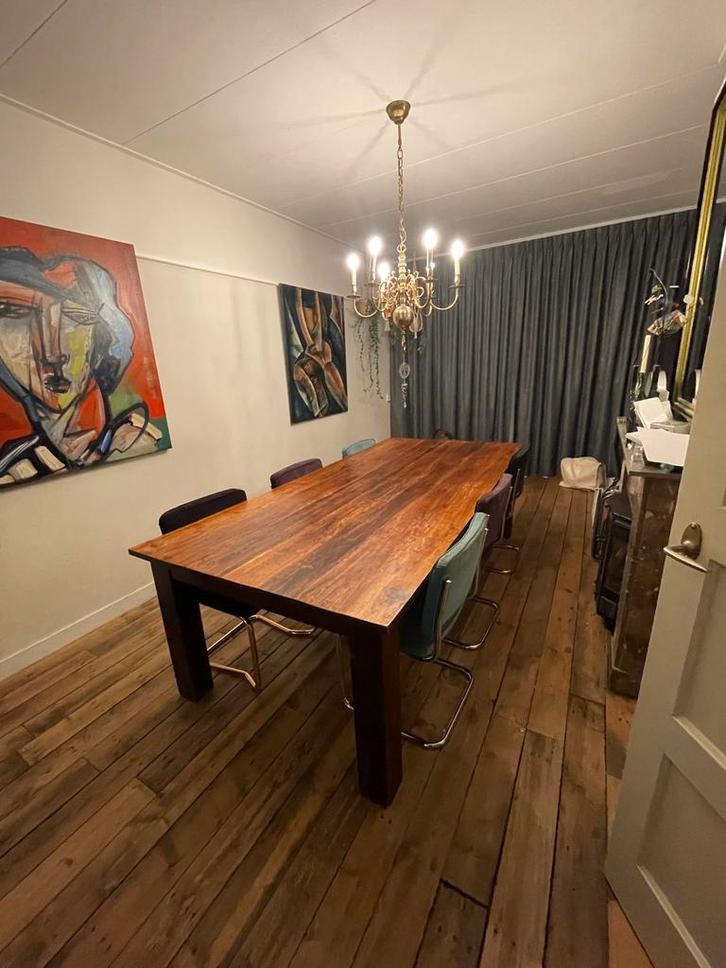 Tafel van 250x120 robust van tropisch hardhout handgemaakt, Huis en Inrichting, Tafels | Eettafels, Gebruikt, 50 tot 100 cm, 200 cm of meer