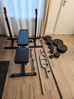Home gym, bench press, dumbells, 148.5kg gewichten, Sport en Fitness, Fitnessmaterialen, Ophalen, Zo goed als nieuw