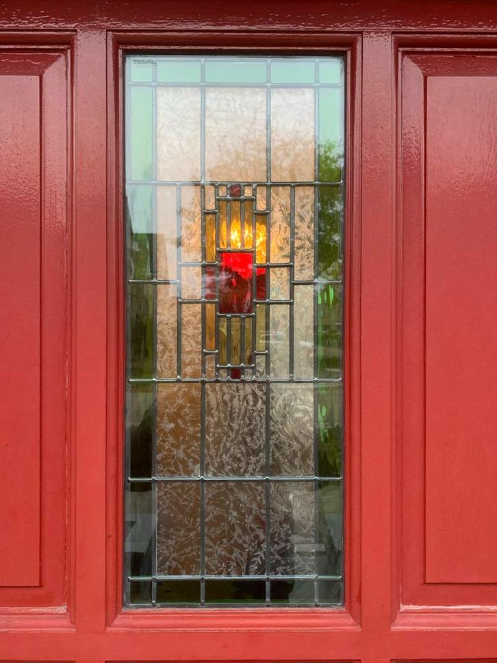 Mooie Houten Voordeur met Glas in lood, Doe-het-zelf en Verbouw, Deuren en Horren, Gebruikt, Buitendeur, 200 tot 215 cm, 80 tot 100 cm
