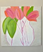 Handgeschilderd bloemen schilderij. Warme kleuren, Antiek en Kunst, Ophalen of Verzenden