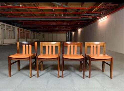 4 x brutalist wengé hout stoel in stijl Ado Chale, Huis en Inrichting, Stoelen, Gebruikt, Hout, Bruin, Ophalen of Verzenden