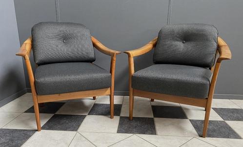 60 jaren set fauteuils  Wilhelm Knoll opnieuw grijs bekleed, Huis en Inrichting, Fauteuils, Gebruikt, Hout, Stof, 50 tot 75 cm
