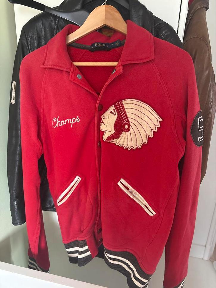 Vintage Polo Ralph Lauren Varsity Jas Rood, Kleding | Heren, Jassen | Zomer, Gedragen, Maat 48/50 (M), Rood, Ophalen of Verzenden