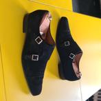 Santoni suede schoenen met 2 gesp en bruine kleur 43/5, Bruin, Verzenden, Santoni, Gespschoenen