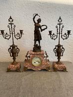 Antieke Franse Pendule met Beeld en Kandelaars, Antiek en Kunst, Antiek | Klokken, Ophalen