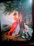 Vintage Geborduurd Schilderij -Dame boj Boom, Ophalen