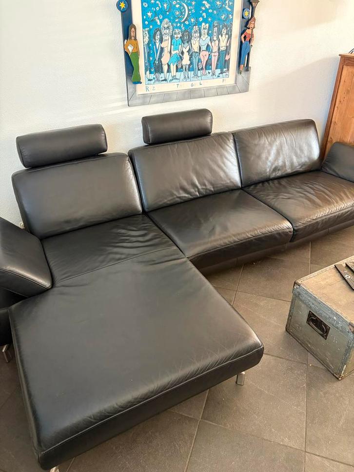 Henders & Hazel Lederen Hoekbank met Chaise Longue, Huis en Inrichting, Banken | Bankstellen, Gebruikt, Hoekbank, Vierpersoons of meer