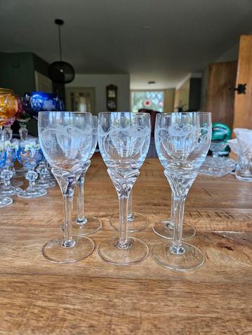 Vintage Borrelglaasjes met Gegraveerd Design - Set van 6 beschikbaar voor biedingen