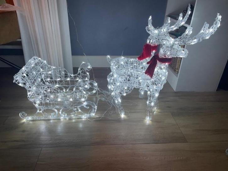kerstverlichting 2x rendier met slee timer binnen buiten, Diversen, Kerst, Nieuw, Ophalen of Verzenden