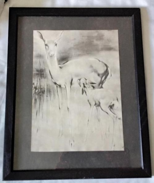 Prent Hert met Jong Han van Meegeren Houten lijst en Glas, Antiek en Kunst, Kunst | Etsen en Gravures, Ophalen of Verzenden