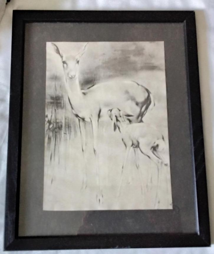 Prent Hert met Jong Han van Meegeren Houten lijst en Glas, Antiek en Kunst, Kunst | Etsen en Gravures, Ophalen of Verzenden