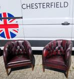 Chesterfield fauteuils.Chesterfield kuipjes in rood leer set, Ophalen, Gebruikt, Chesterfield, Leer