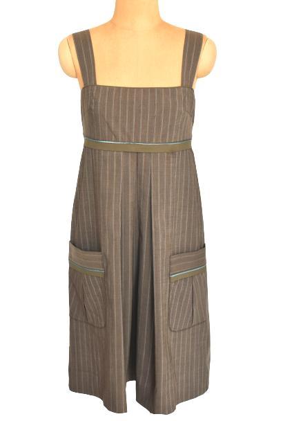 Badgley Mischka jurkje, pinstripe jurk, Mt. M, Kleding | Dames, Jurken, Zo goed als nieuw, Maat 38/40 (M), Bruin, Knielengte, Verzenden