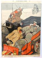 Prent Grandjouan [c.1900] Kleurenillustratie Auto Koets, Ophalen of Verzenden