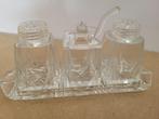 oud geslepen glazen peper en zout en sambal setje, Ophalen of Verzenden
