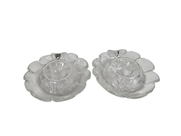 Orrefors -  'flower' - waxinelichthouders (2) - Zweden - 80s, Antiek en Kunst, Antiek | Glas en Kristal, Ophalen of Verzenden