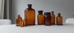 Set van 8 vintage apothekersflessen van bruin glas, Ophalen of Verzenden, Overige kleuren, Glas, Minder dan 50 cm