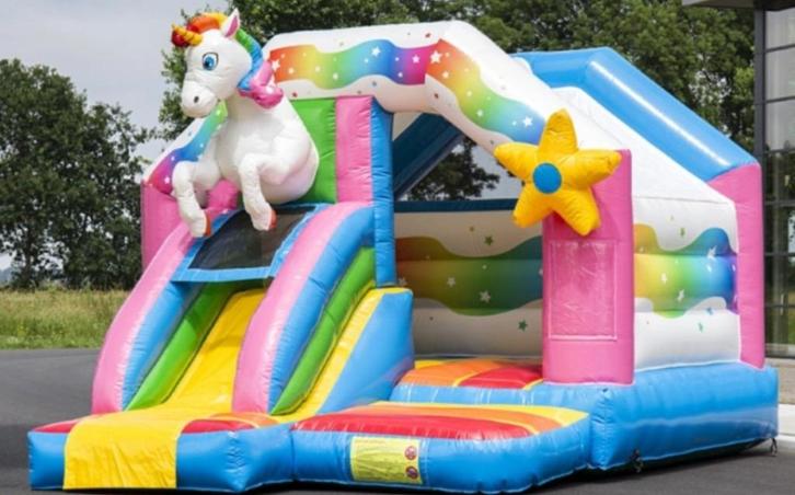 Springkussen Unicorn (gratis levering Emmen en omgeving!), Hobby en Vrije tijd, Feestartikelen | Verhuur, Zo goed als nieuw, Overige