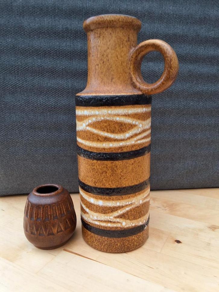 Vintage: Scheurich vaas (ca 28 cm hoog) en vaasje (ca 28 cm), Huis en Inrichting, Woonaccessoires | Vazen, Gebruikt, Overige kleuren