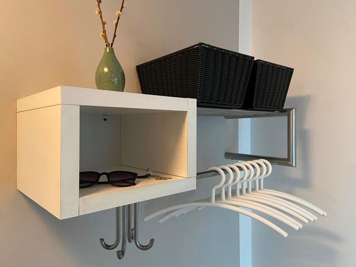 Wandkapstok / garderoberek, wit & geborsteld metaal, 90cm, Huis en Inrichting, Woonaccessoires | Kapstokken, Zo goed als nieuw