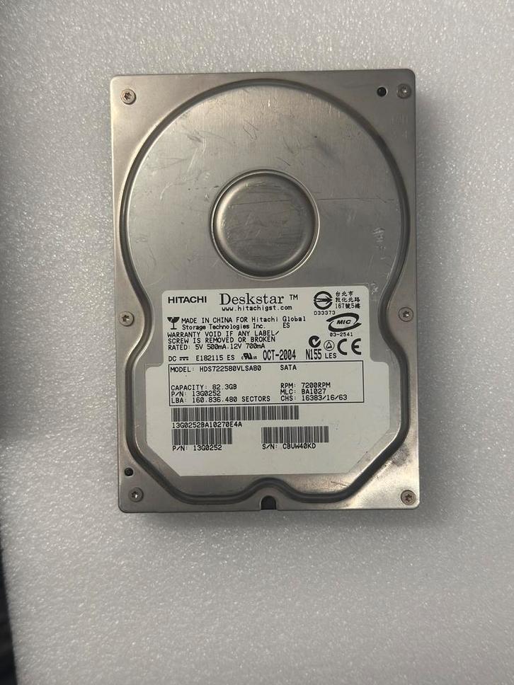 Hitachi Deskstar 80GB, Computers en Software, Harde schijven, Zo goed als nieuw, Desktop, Extern, HDD, SATA, Ophalen of Verzenden