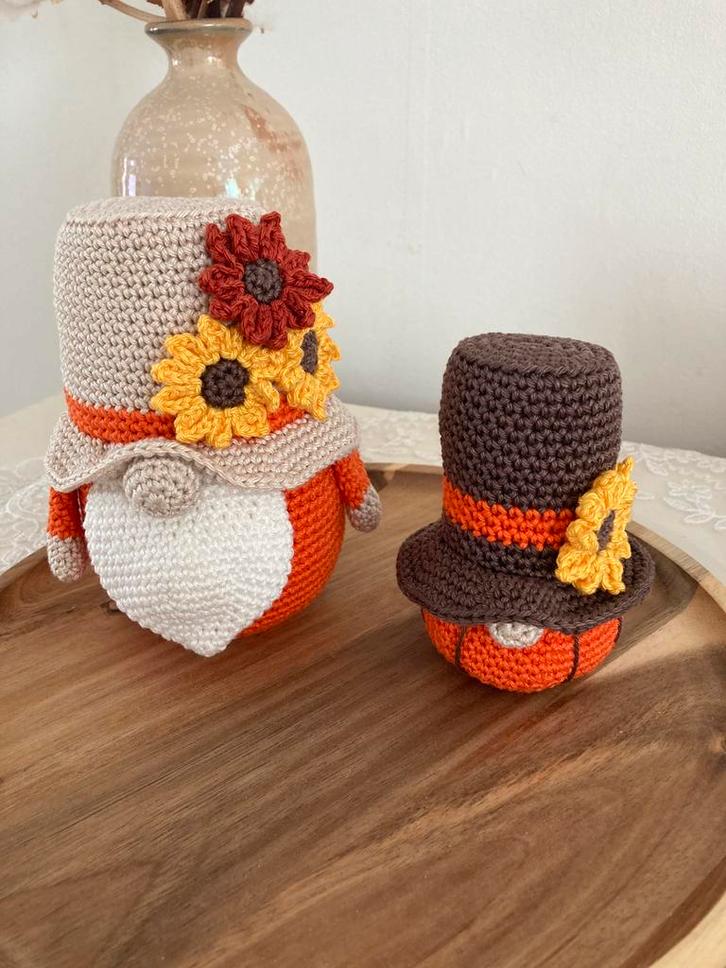 Set gehaakte pompoen poppetjes decoratie kabouters, Hobby en Vrije tijd, Breien en Haken, Zo goed als nieuw, Haken, Overige typen
