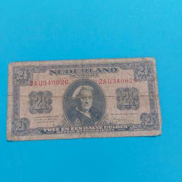 2,5 gulden biljet uit 1945. FR
 beschikbaar voor biedingen